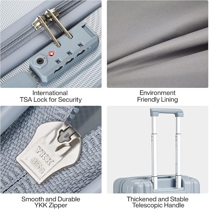 Hanke 24 Inch Luggage Suitcases With Spinner Wheels Lightweight PC Hard Shell Rolling Suitcase With Travel Lock,Checked-Medium 24-Inch(Gray)