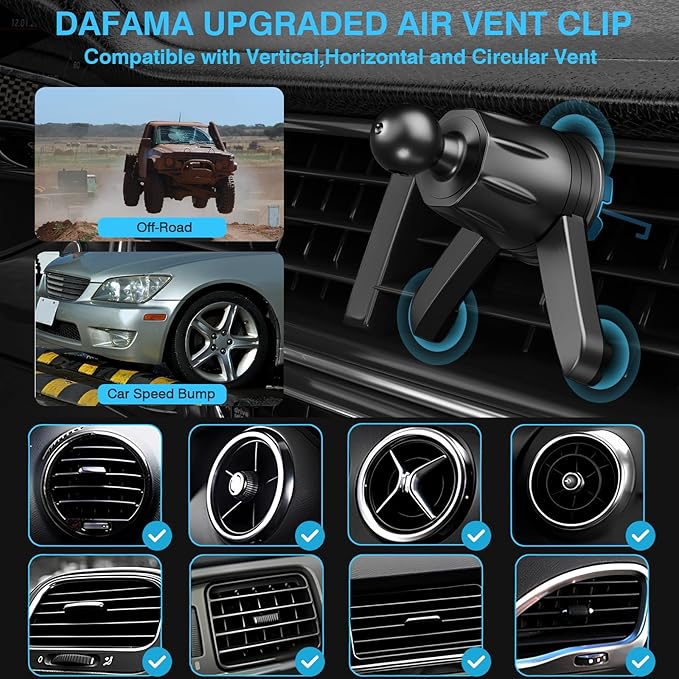 DAFAMA Air Vent Clip for Car Mount Replacement,Adjustable Triangular Fixing Foot and Metal Hook,Universal Vent Grip for Car Phone Holder and Wireless Car Charger,Joint Ball Diameter 0.67inch/17mm