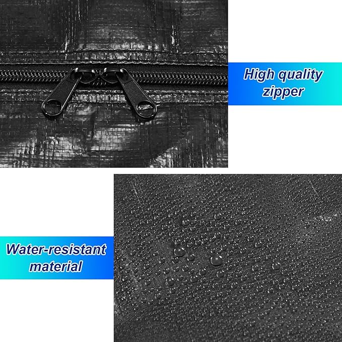 4 Pcs 66 Gallon Large Moving Bags with Zipper and Handles Foldable Storage Duffle Bags Heavy Duty Extra Large Totes for College Dorm Travel Clothes Blankets Bedding Moving (Black)