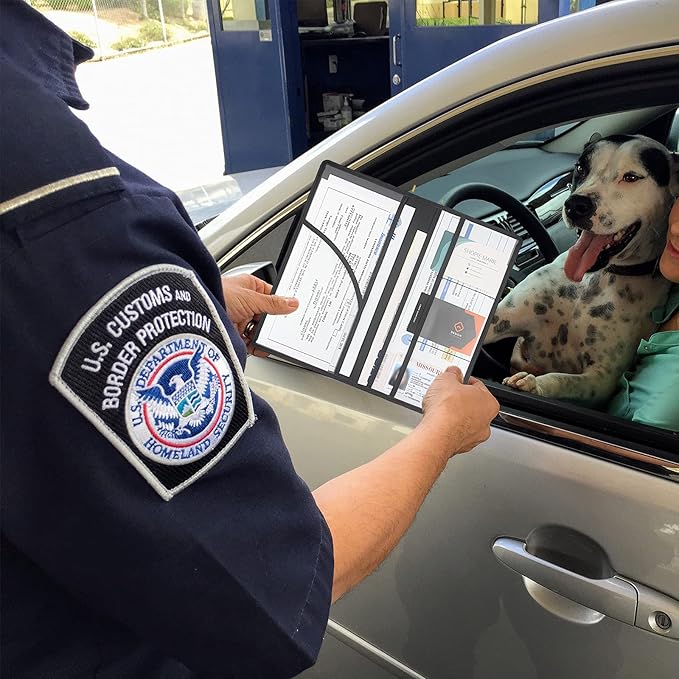 Premium Car Registration & Insurance Card Holder with Magnetic Shut, Vehicle Glove Box Car Organizer - For Documents, Cards, License (Black)