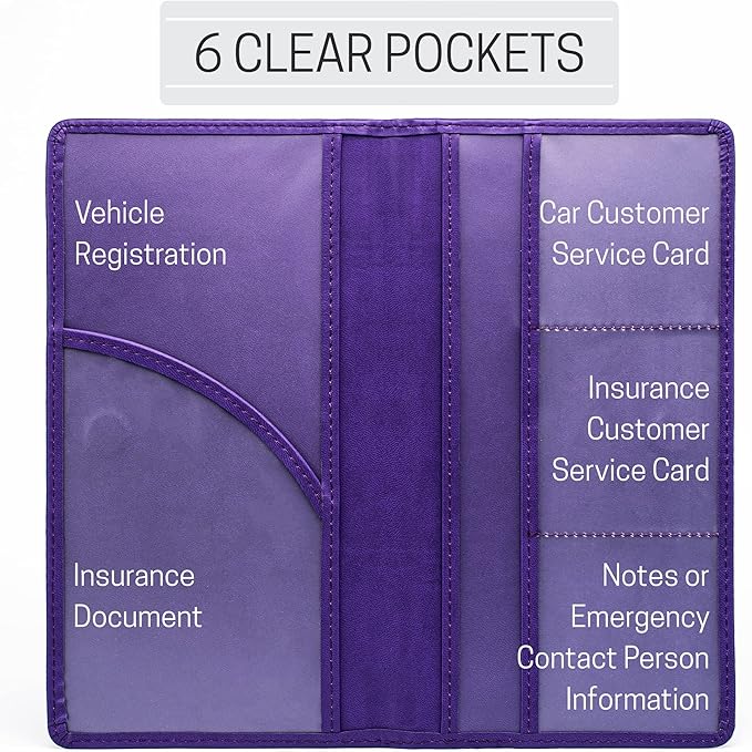 CANOPUS Car Registration and Insurance Holder, PU Leather Card Holder, Vehicle Glove Box Organizer for Auto, SUV, Truck, Purple