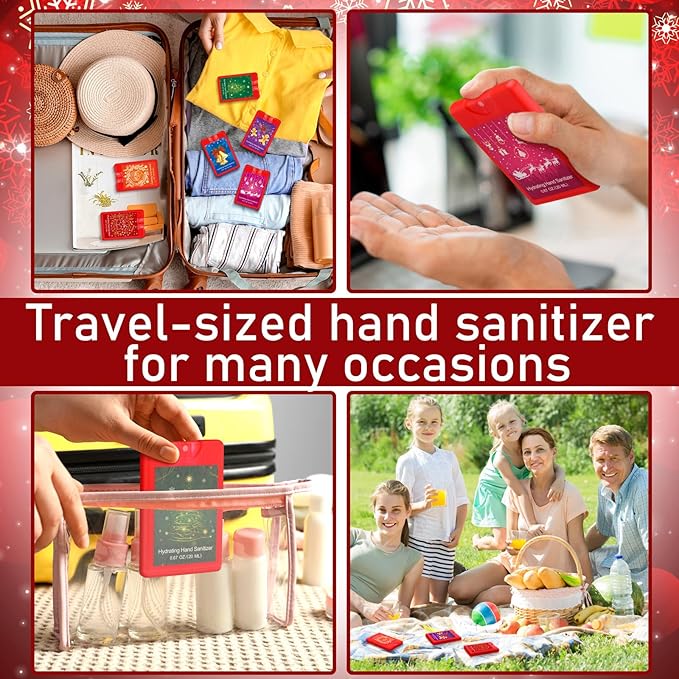 Dansib 24 Pcs Christmas Hand Sanitizer Spray Bulk Red Xmas Hydrating Hand Sanitizers Spray Travel Size Refillable Sanitizer Gift for Women Coworker Christmas Party Favors Treat Goodie Bags Stuffers