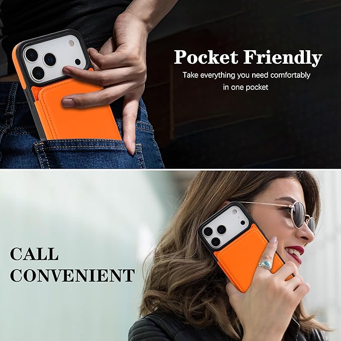 GUERNICA for iPhone 17 Pro Max (6.9") Case Wallet with Card Holder, RFID Blocking Leather Protection, Shockproof Women Men Phone Case for Apple 17 Pro Max, Orange