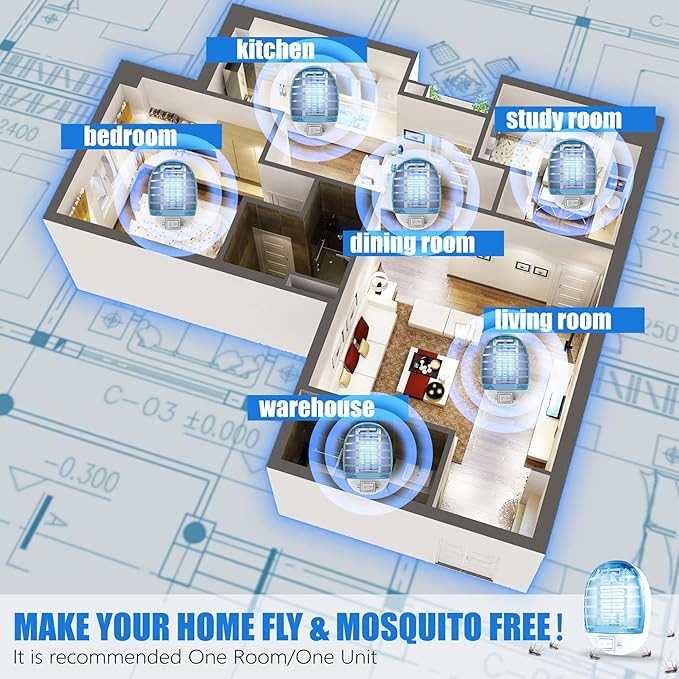 Bug Zapper Indoor, Electronic Fly Trap Insect Killer, Mosquitoes Killer Mosquito Zapper with Blue Lights for Living Room, Home, Kitchen, Bedroom, Baby Room, Office(2 Packs)