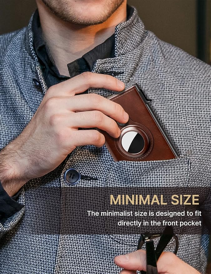 typecase Mens Wallet Card Holder for AirTag: Leather Smart Wallet for Men Compatible with Apple Air Tag, RFID Blocking, Slim, Minimalist - 9-14 Card Capacity | ID Window | Cash Slot (Brown)