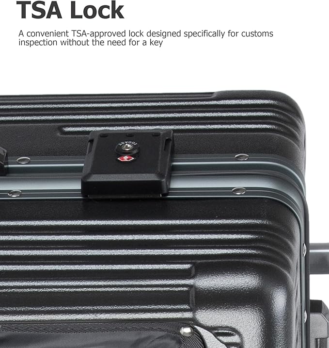 feilario 20in Aluminium Frame PC Hard Shell Spinner Wheels Luggage, Built-In TSA lock Carry on Suitcase, with Cup Holder, USB Port, Phone Holder