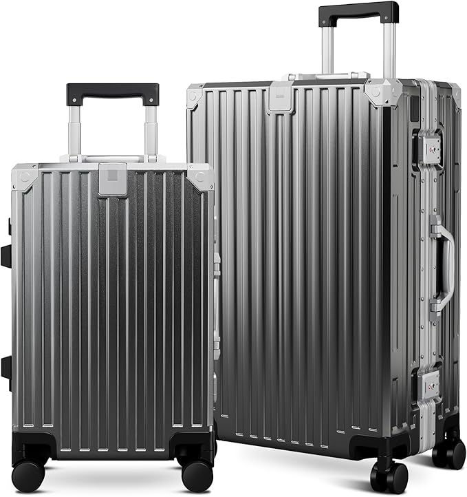 ALPHA CAMP 2 Piece Luggage Sets With Dual Layer Aluminum Frame, TSA Locks, 3-Layer PC 20" Carry-on 24" Checked Lightweight Hardside Zipperless Suitcase Sets, Type-C USB Charging Port, Cup Holder