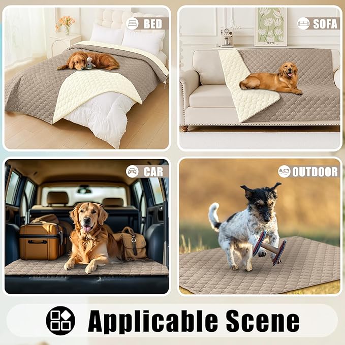 Smiry Waterproof Dog Bed Cover Blanket, Soft Reversible Pet Blanket, Washable Leakproof Cats Dogs Couch Cover for Sofa, Couch, Furniture, Plaid (40x50 Inch, Taupe/Beige)