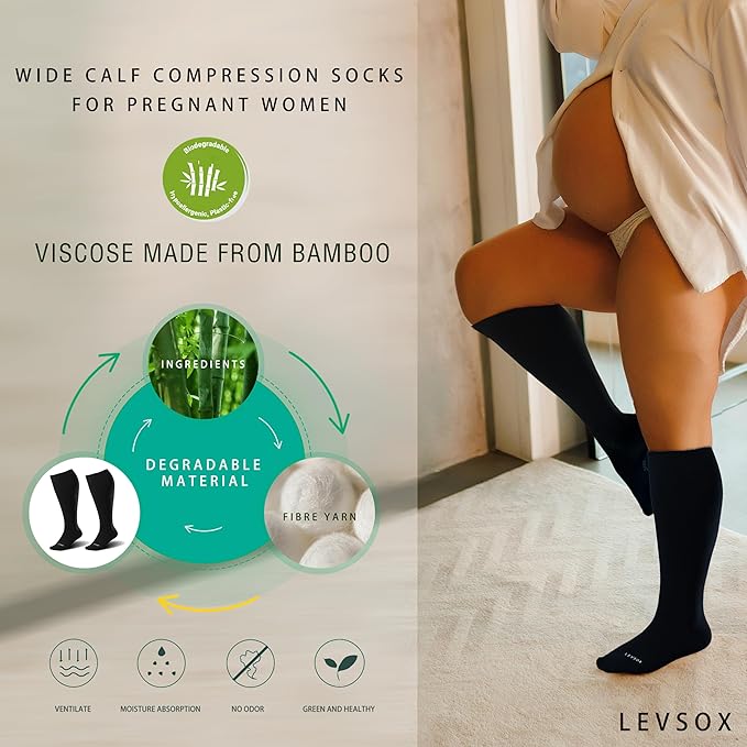 LEVSOX Wide Calf Compression Socks for Women&Men Plus Size 15-20mmHg Knee High Large Support Stockings for Circulation