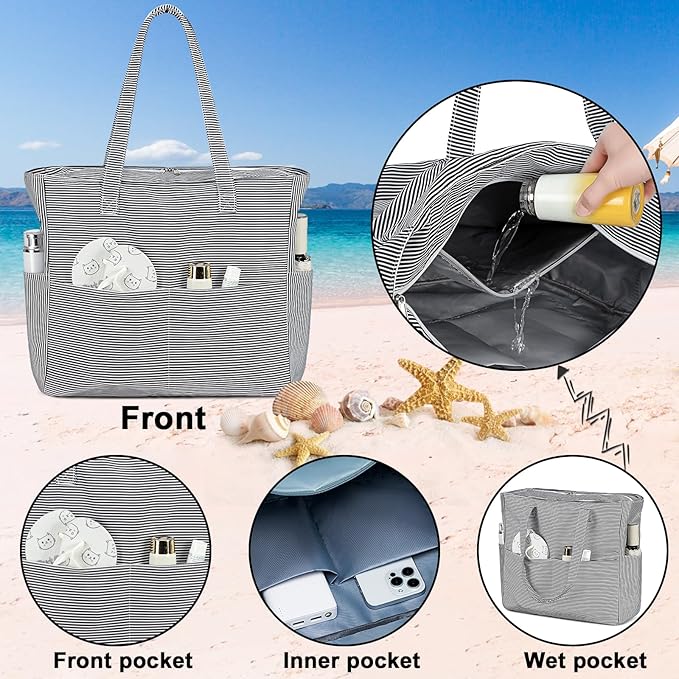Bluboon Waterproof Beach Tote Pool Bags for Women Ladies Extra Large Carry On Bag With Wet Compartment for Weekender Travel