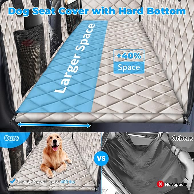 URPOWER Back Seat Extender for Dogs - Hard Bottom Dog Car Seat Cover Holds 400 lbs, Waterproof Dog Hammock Dogs Bed for Cars, SUVs & Small Trucks, Pet Backseat Protector with Mesh Window & Large Space