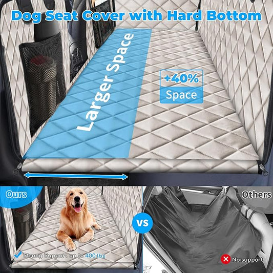 URPOWER Back Seat Extender for Dogs - Hard Bottom Dog Car Seat Cover Holds 400 lbs, Waterproof Dog Hammock Dogs Bed for Cars, SUVs & Small Trucks, Pet Backseat Protector with Mesh Window & Large Space