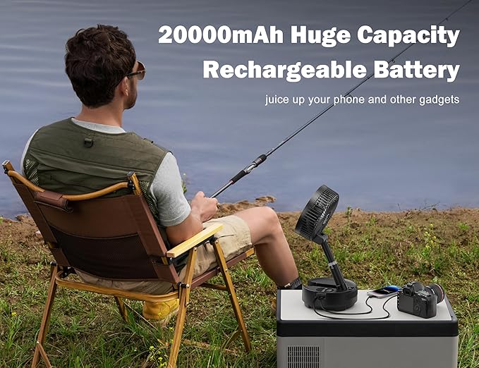 20000mAh Battery Operated Fan, Rechargeable Portable Fan, 112H Run, 9 Speeds Oscillating with Remote, Battery Powered with Timer & Light for Travel Cruise Essentials RV Outdoor Power Outage