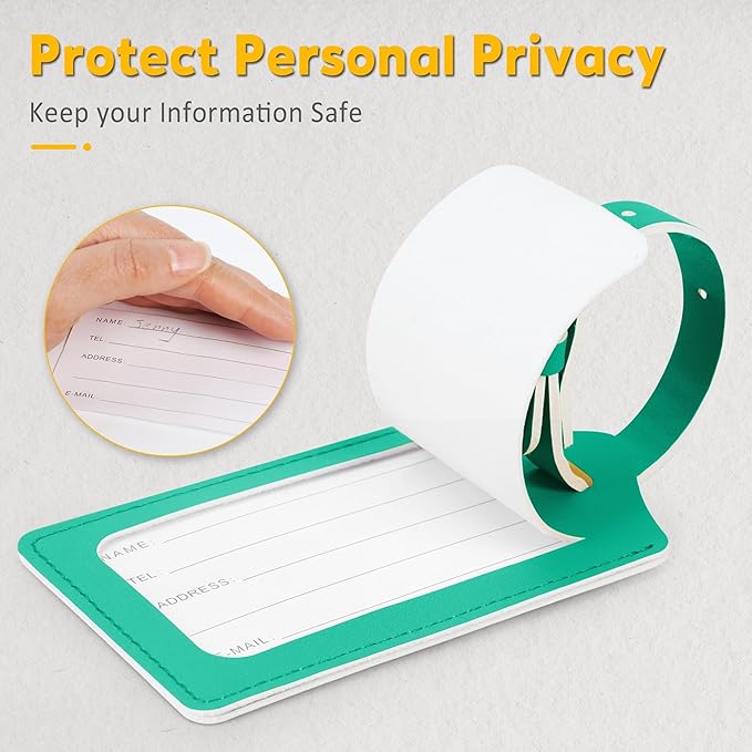 Travelambo 8 Pack Luggage Tags Faux Leather for Suitcases Travel Bag Labels Travel Accessories Essential with Protection Cover ID (Blooming Green)