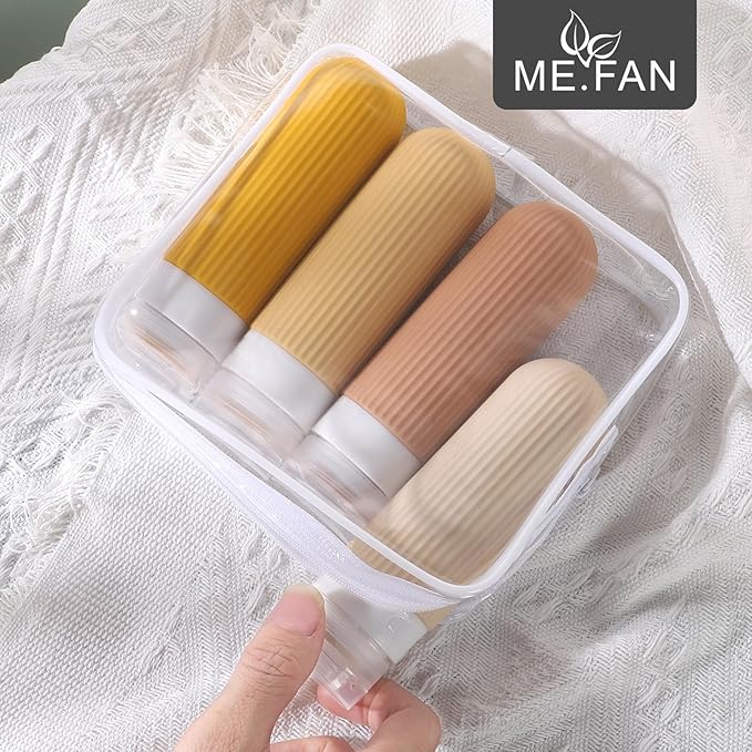 ME.FAN Travel Bottles for Toiletries, TSA Approved 3oz Silicone Journey Size Containers, Portable Split Bottle for Conditioner, Shampoo, Lotion- 4 Pack Yellow