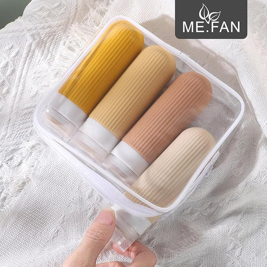ME.FAN Travel Bottles for Toiletries, TSA Approved 3oz Silicone Journey Size Containers, Portable Split Bottle for Conditioner, Shampoo, Lotion- 4 Pack Yellow