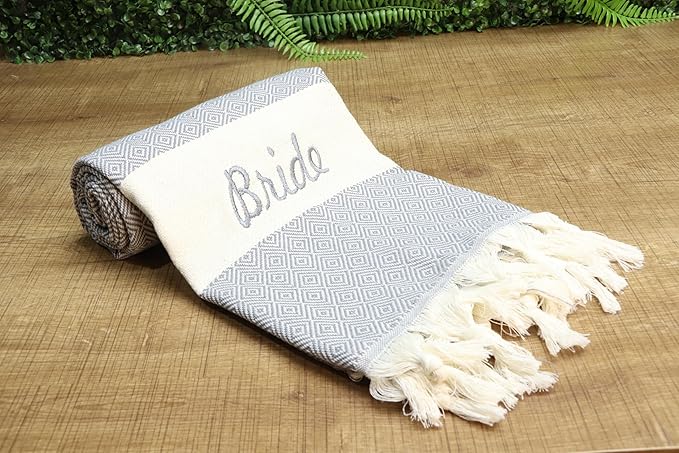 Personalized Beach Towel - 40x70, Bachelorette Beach Towel, Bridesmaid Gift, Wedding Gift, Home Decor - Grey
