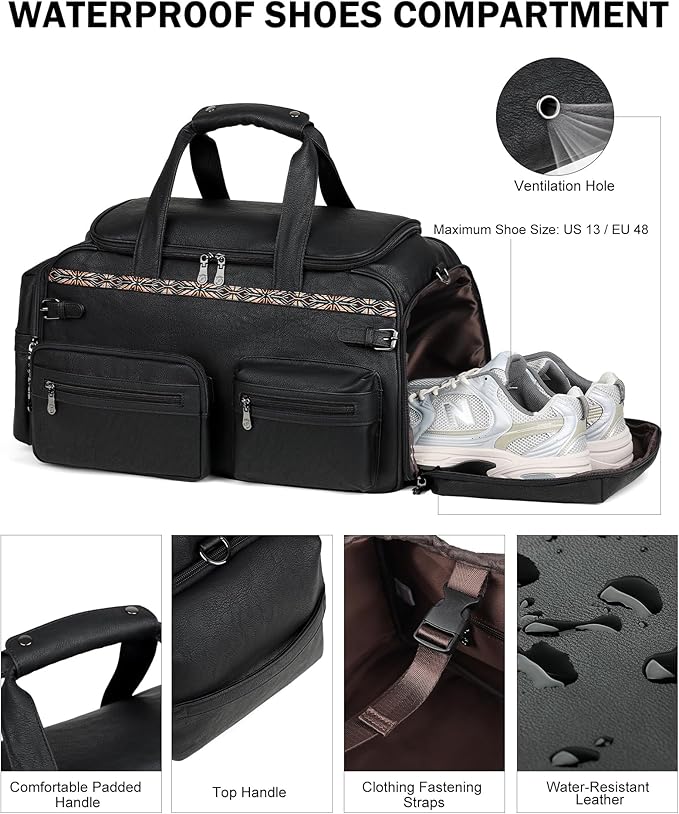 FADEON Duffle Bag for Women, Large Convertible Carry on Overnight Backpack, Designer Leather Mens Weekend Bags for Travel