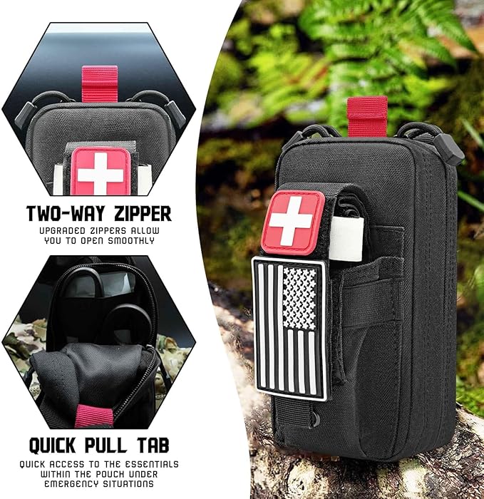Ifak Med Trauma Kit, Black Molle Tactical Emergency First Aid Kit,Military Survival Molle EMT Medical Kit Refill Supplies Fot Duty Belt
