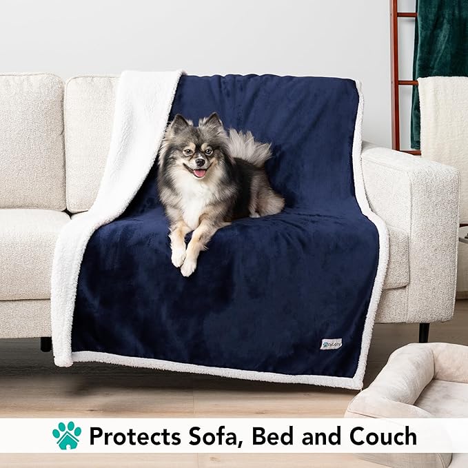 PetAmi Dog Blanket for Medium Large Dogs, Pet Bed Blanket Cat Puppy Kitten, Fleece Furniture Couch Cover Protector Sofa Car, Soft Sherpa Dog Throw Plush Reversible Washable, 40x60 Blue