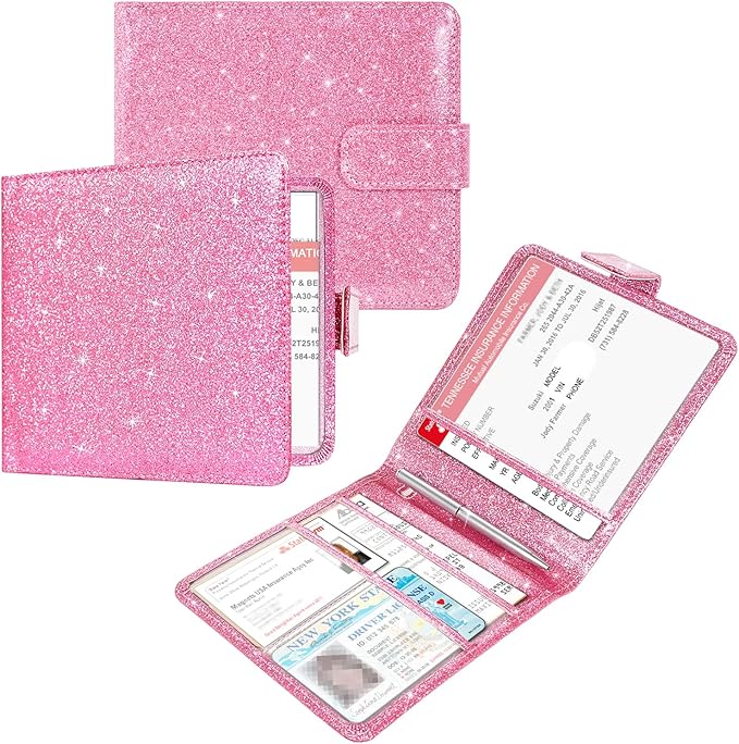 Car Registration and Insurance Holder, Vehicle Glove Box Car Organizer with Magnetic Closure, Auto Truck Comparment Accessories Case for Cards, Essential Document and Driver License