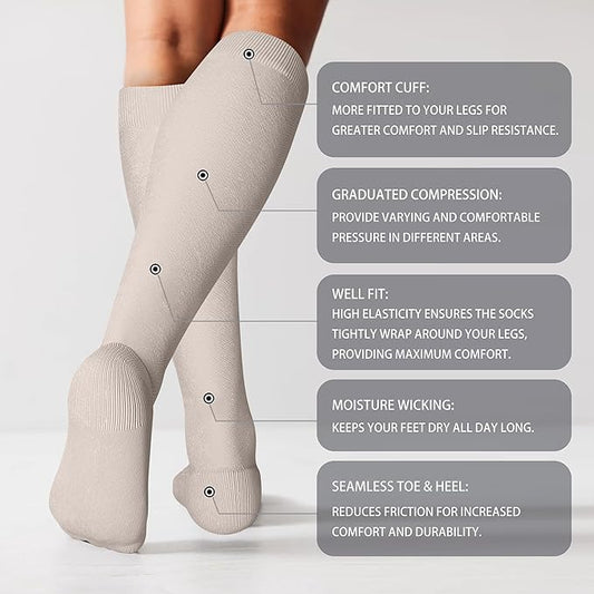LEVSOX Thick Cotton Compression Socks for Women&Men 20-30mmHg Knee High Cute Support Sock for Nurses, Pregnancy, Travel