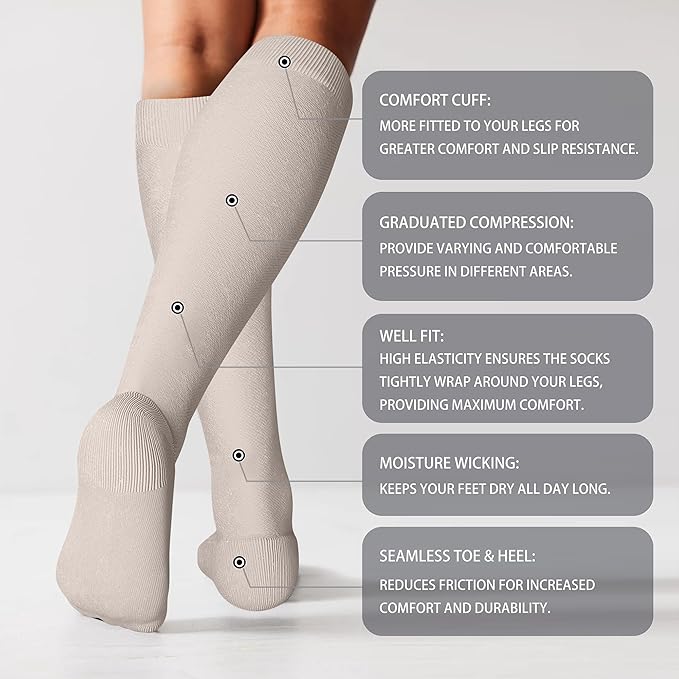 LEVSOX Thick Cotton Compression Socks for Women&Men 20-30mmHg Knee High Cute Support Sock for Nurses, Pregnancy, Travel