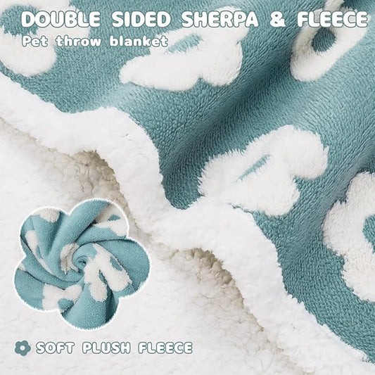 Luciphia Waterproof Pet Blanket for Medium Large Dogs Washable Fluffy Thick Jacquard Shag Fleece Warm Sherpa 3D Textured Flower Print for Cats Puppy Couch Protection (Blue,40x28 inches)