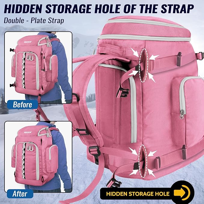 Ski Boot Bag, 65L Durable Travel Backpack, 1680D Nylon Waterproof Snowboard Boot Bag, Skiing and Snowboarding Travel Luggage for Helmet, Goggles, Gloves, Outerwear & Accessories