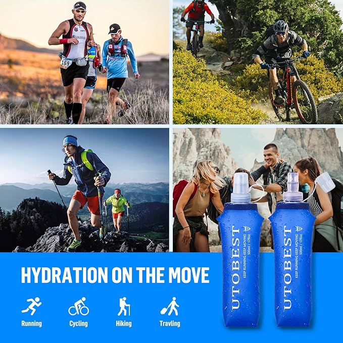 Soft Flask, 2 Pack Soft Flask Running Bottles 500ml,TPU Foldable Running Flask, Portable Collapsible Flask Handheld for Travel Traveling Hiking Cycling City Walk