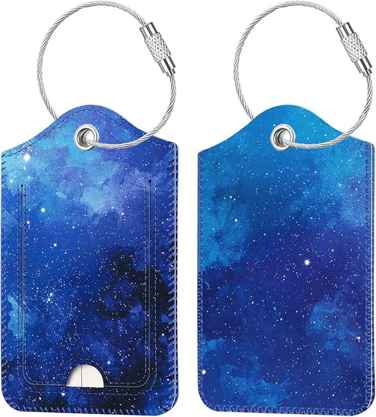 Fintie Luggage Tags, Privacy Cover ID Label with Stainless Steel Loop and Address Card for Travel Bag Suitcase - Starry Sky (2 Piece)