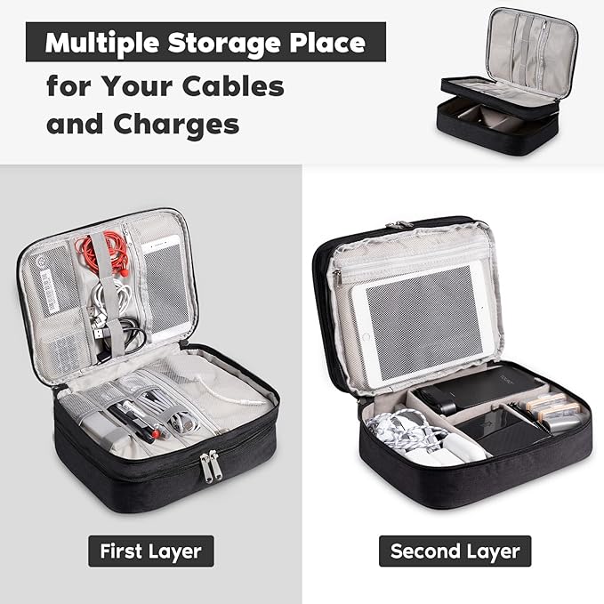 Electronics Organizer, OrgaWise Electronic Accessories Bag Travel Cable Organizer Three-Layer for iPad Mini, Kindle, Hard Drives, Cables, Chargers