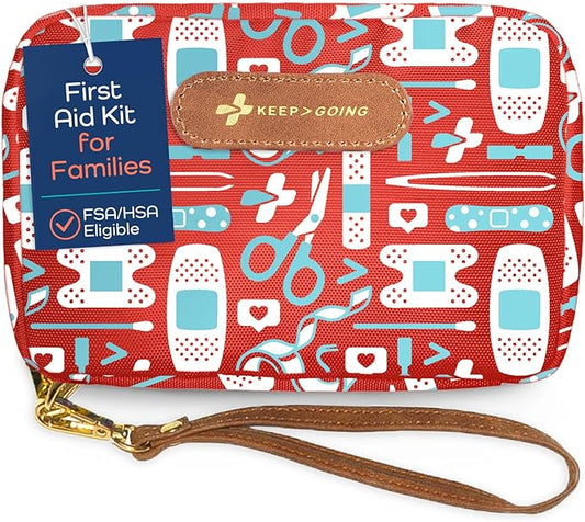 KeepGoing Travel First Aid Kit for Kids – 130 Pc. for Car, Home, Purse, Diaper Bag & Backpack with Latex-Free Bandages - Mini First Aid Kit Travel Size TSA-Approved