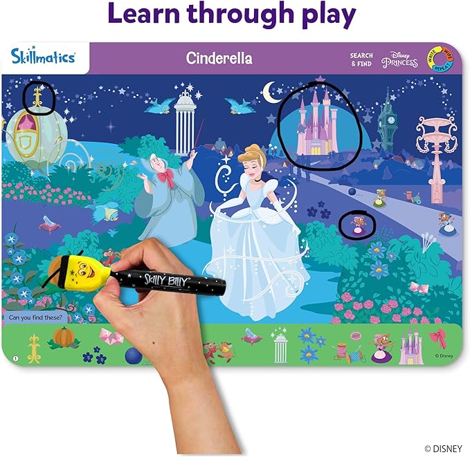 Skillmatics Search and Find Disney Princess Educational Game - Reusable Preschool Learning Activities, Christmas Toys, Art & Crafts, Gifts for Toddlers & Kids of Ages 3, 4, 5, 6