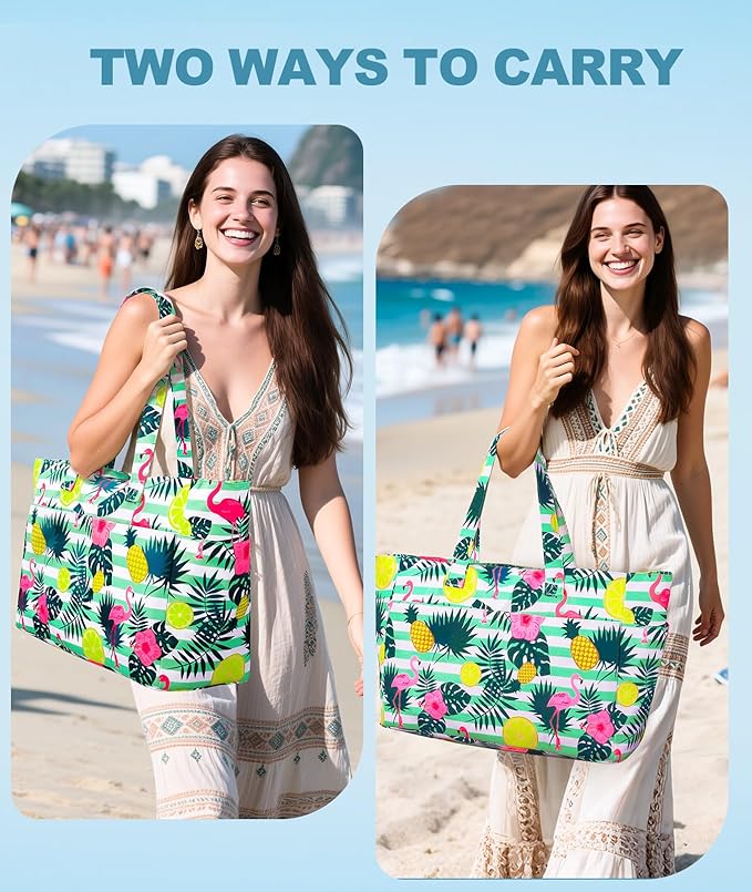 Extra Large Beach Bag Waterproof Beach Totes Bags for Women, Lightweight Foldable Pool Bag with Zipper Wet Compartment