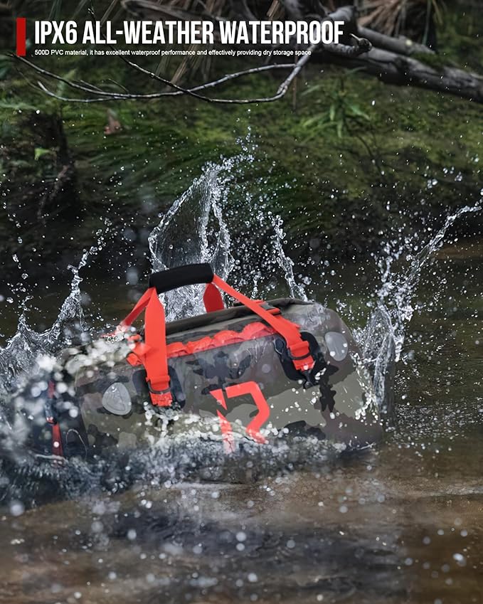 BORLENI Waterproof Motorcycle Dry Duffel Bag Luggage Tail Bag with Large Storage Space,Roll Top Closure, Shoulder Straps, Inner Pocket and Mesh Pocket for Motorcycling Travel Camping(Camouflage,70L)