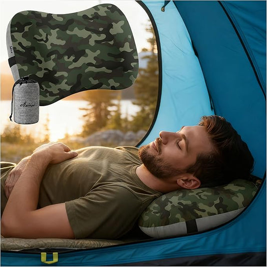 Inflatable Neck Pillow for Camping Backpacking Beach Small Ultralight Portable Hiking Gear Sleeping Bag Pad Fan Foldable Table Stove String Light Toilet Shower Cookware Flashlight Couch Accessories