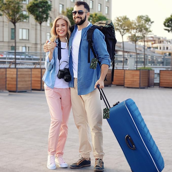 Abstract Cactus Plants Luggage Tag for Suitcase 2 Pcs Unique Leather Suitcase Tags with Full Privacy Cover Stainless Steel Loop for Women Men Travel Baggage Bag Backpack