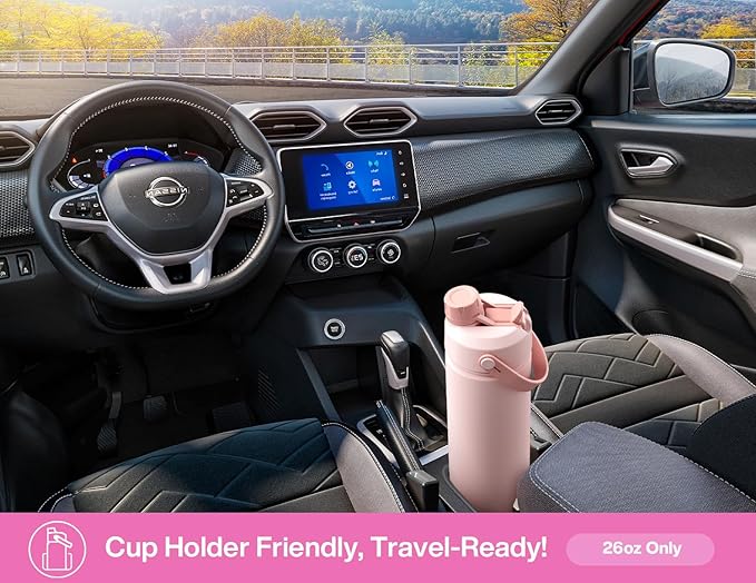 POWCAN 26 oz Insulated Water Bottle with 2-in-1 Straw and Spout Lid, Keep Cold 24H, Leak-Proof, Fits in Car Cup Holder, Stainless Steel Water Bottle for Sports, Trip, Gym, and School (Neon Night)