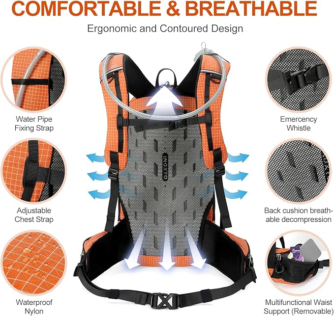 Hydration Backpack, 25L Hiking Backpack with 3L Water Bladder and Rain Cover, Hiking Water Backpack Men Women Lightweight Hydration Pack for Hiking, Cycling, Climbing, Camping