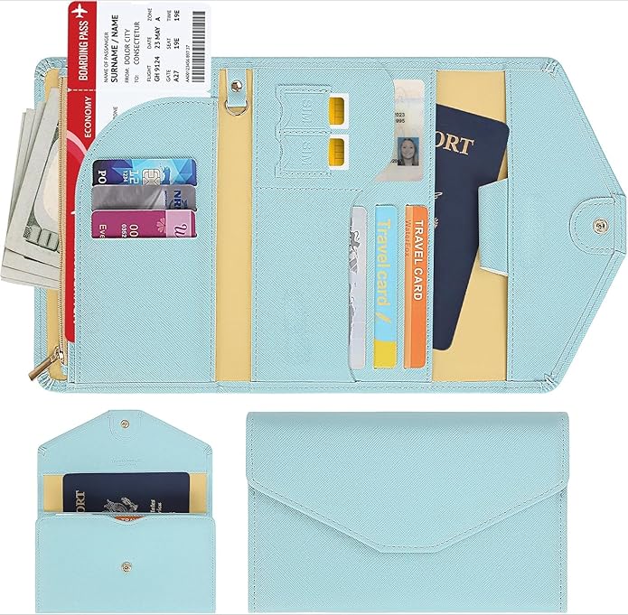 Vintage Style Genuine Leather Unisex RFID Blocking Passport Holder Travel Organizer
