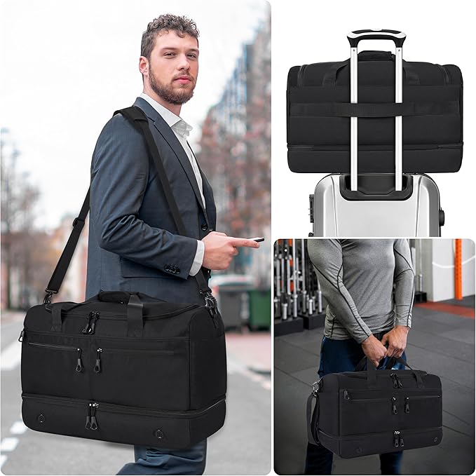 HILOMON Travel Bags for Men, YKK Zipper Mens Carry On Duffle Weekender Overnight Duty Bag with Shoe Compartment & Wet Pocket & RFID Blocking Pouch