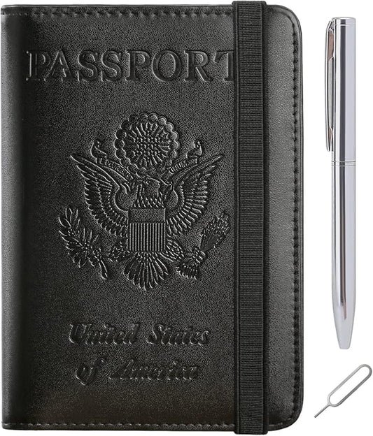 Passport Holder Cover Wallet Travel Essentials RFID Blocking Leather Card Case International Must Haves Travel Accessories for Women Men(113#Black)