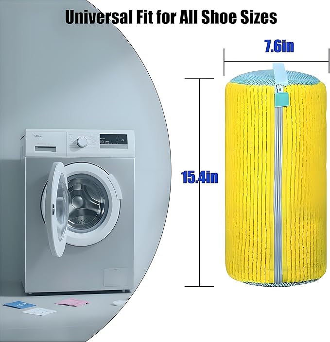 2-Pack Shoe Washing Machine Bags 15.4in Heavy Duty Laundry Shoe Bag with Reinforced Edges 360° Deep Clean Anti-Tear for Sneaker, Running Shoes, Bras, Delicates and Toys(Yellow)