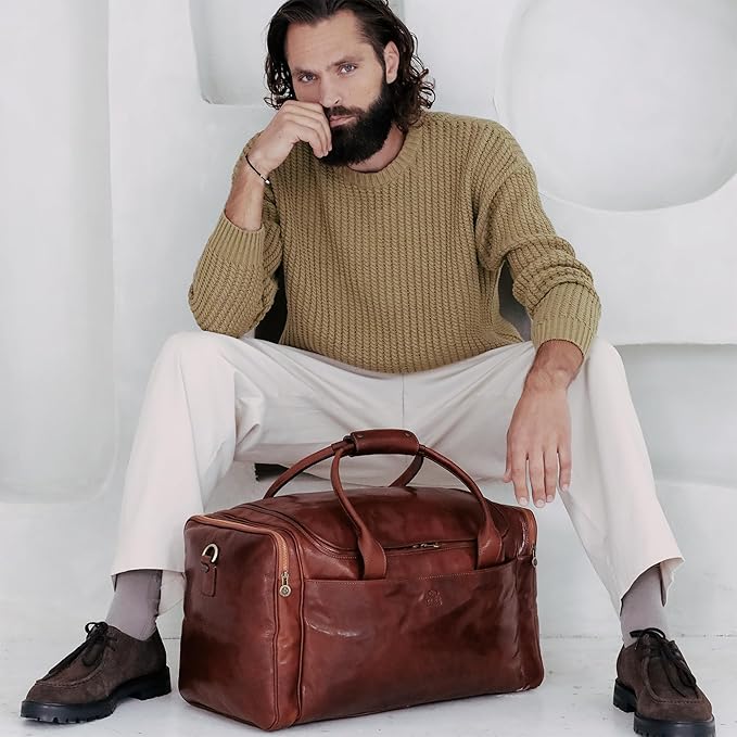 Leather Duffel Bag Weekend Bag Gym Large Travel Bag - Time Resistance