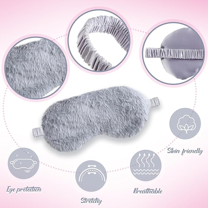 Cuffbow 6 Pcs Plush Sleep Eye Mask Silk Furry Eye Covers for Sleeping Cute Sleep Mask Fluffy Comfortable Sleeping Blindfold for Travel Sleepover Nap Party Supply Women(Simplicity,Pure)