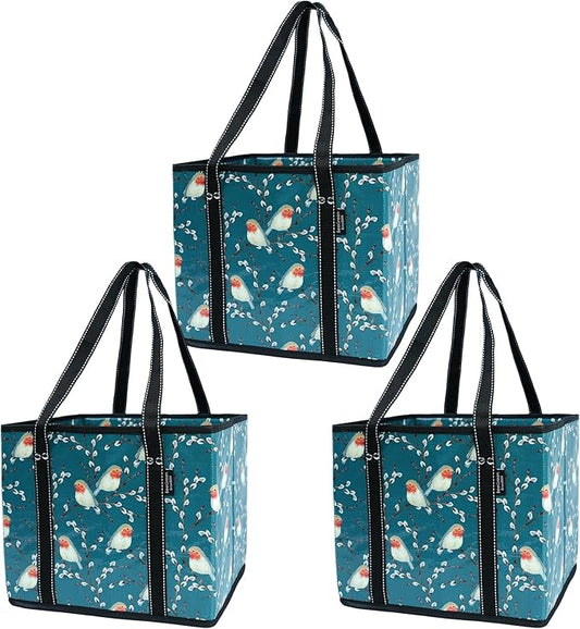 BeeGreen Large Waterproof Reusable Bags Christmas Heavy Duty Shopping Tote for Groceries Pool Gift with Webbing Handles