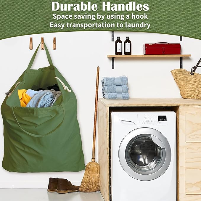 Canvas Laundry Bag 40in x 35in, Thick Cotton Laundry Bag with Handles & Drawstring, Extra Large Heavy Duty Washable Canvas Storage Sack (XXL,ArmyGreen)