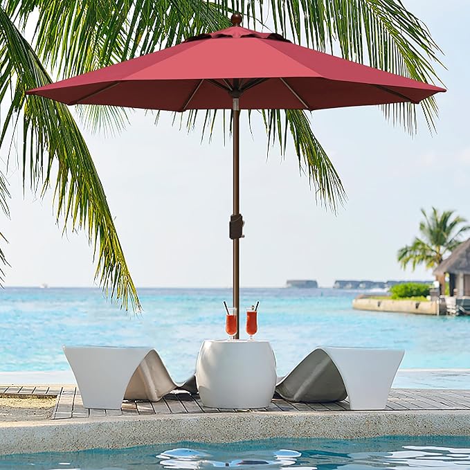 EliteShade USA 10-Year-Non-Fading 9Ft Market Umbrella Patio Umbrella Outdoor Table Umbrella with Ventilation, Burgundy