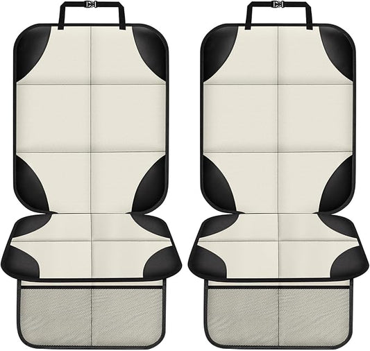 XHYANG Car Seat Protector 1 Pack Car Seat Cushion Mat Thickest Padding,Waterproof 600D Fabric Car Seat Covers for Non-Slip Backing Mesh Pockets for Baby and Pet (Beige, 2 Pcs)